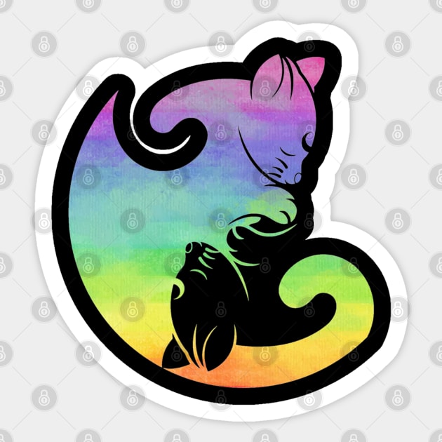 Cat Yin Yang Rainbow Yoga Meditation Positive Negative Balance LGBT Sticker by AmbersDesignsCo